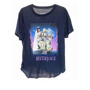 License Beetlejuice Juniors Short Sleeve Tee T-Shirt Size Medium M Navy blue New